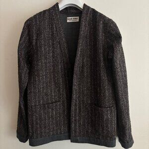 $475 Frank Leder Vintage Fabric Grey Brown Striped Wool Cardigan - Small